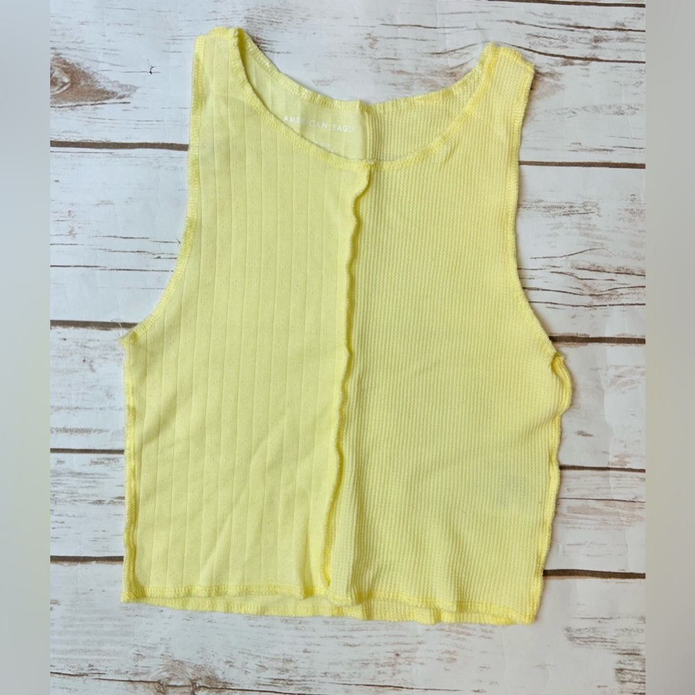 American Eagle Yellow Pointelle Crop Tank Top Size XS